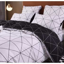 Luofanfei Bed Linen with Zip, Modern Geometric Pattern, 2-Piece/3-Piece Duvet Cover Set, Reversible Microfibre Bedding Set with Zip