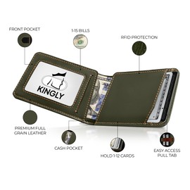 Kingly Cash Pocket Slim Wallet for Men - RFID Blocking Leather Card Holder - Minimalist Men’s Wallet for Front Pockets - Holds 1-15 Cards & Cash - Durable Italian Leather Wallets