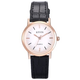 JewelryWe Women Black Leather Strap Quartz Watch Simple Casual Business Dress Wristwatch
