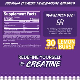 FINAFLEX Creatine Gummies - 120 Gummies - Lemon Burst Flavor - Promotes Muscular Strength, Size & Performance - 5g of Creatine Monohydrate Per Serving - 30 Servings