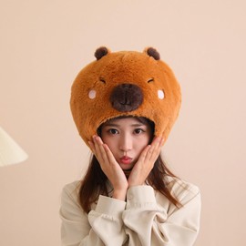 Kichvoe Plush Capybara Animal Hat Novelty Hat 3D Funny Capybara Headwear Stage Costume Hat Decor