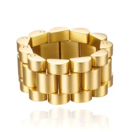 MYNENEY 10mm Men's Stainless Steel Solid Link Chain Rings Silver/Gold Statement Ring for Men (Gold, 10)