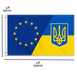 Large 90 x 150 cm Germany European Union Ukraine Flag, Large 150D German EU Ukrainian Friendship Banner, Durable Germany Flag Decor Brass Eyelets Large European Union Ukraine