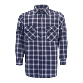 TICOMELA FR Shirts for Men Flame Resistant Shirt NFPA2112 (Navy/White) Plaid 7oz Men's Welding Shirt