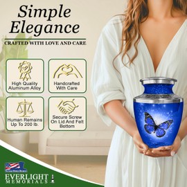 Everlight Memorials Blue Butterfly Urn for Ashes for Women – Large Cremation Urns for Adult Female – Memorial Funeral Urn for Human Ashes, Home Display, or Burial (Large, Adult)