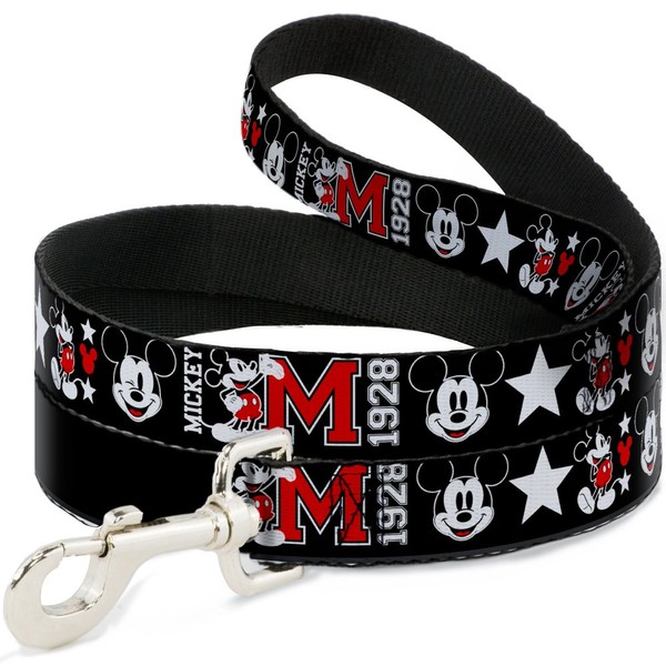 Buckle-Down Dog Leash Classic Mickey Mouse 1928 Collage Black White