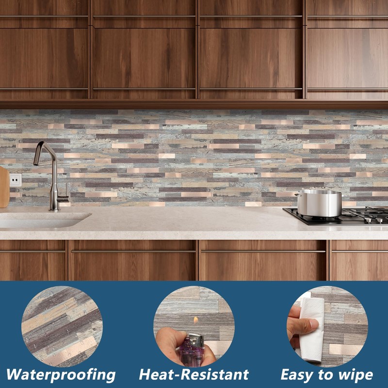 Yipscazo 40 Sheets Peel and Stick Stone Metal Backsplash Tiles,