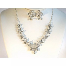 Unbranded Silver floral vine rhinestone necklace set, bridal MOB prom formal necklace set