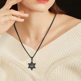 U7 Vintage Hip Hop Pendant on 22 Inch Wheat Rope Chain Black Retro Cross Star of David Necklace for Men Women