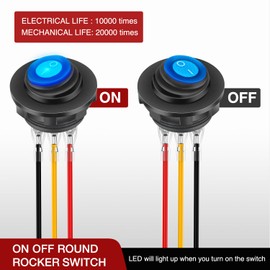 Nilight 5PCS Waterproof Round Rocker Switch w/Wiring Harness Switch Holder 12V 24V Blue LED Lighted On Off Toggle Switch Shell SPST 3Pin for Switch Panel Car RV Trucks Marine Boats