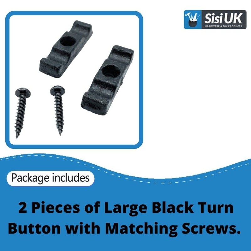 Large Black Turn Buttons & Screws Latch Thumb Catches Black