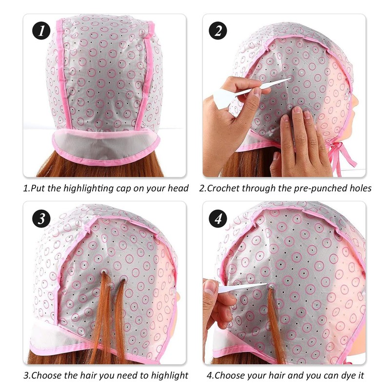 3 Pieces Hair Dye Cap, 3 Pieces Plastic Needles, Self-Contained