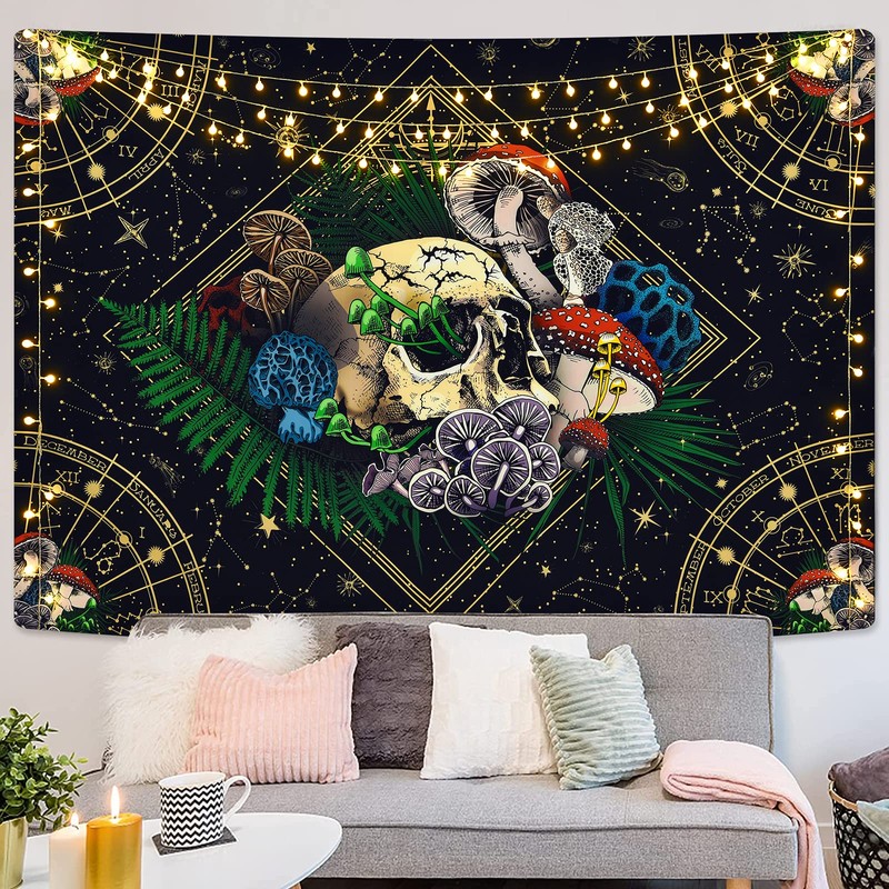 Livole Skull Wall Hanging - Colorful Plants & Starry Constellation