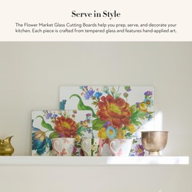 MACKENZIE-CHILDS Tempered Glass Cutting Board, Large Countertop Cutting Board, Flower Market, Set of 2