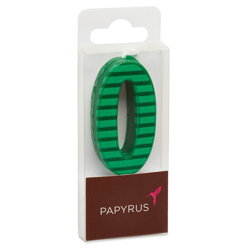 Papyrus Number 0 Birthday Candle, Green Stripes (1-Count)