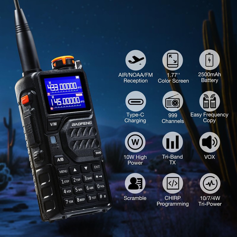 BAOFENG K5PLUS Tri-Band Ham Radio Long Range, UHF VHF 1.25M