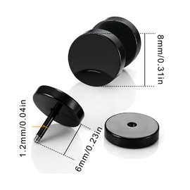 Jitnga Stainless Steel Men's Hoop Earrings Tunnel Earrings for Men Women Pierced Earrings Black Stud Earrings (Black 8 mm), Stainless Steel