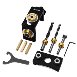 WEITARI 3 in 1 Doweling Jig Drill Kit, 8/10/15mm Pocket Hole Jig Kit Adjustable Dowel Drill Guide Kit Woodworking Drilling Locator Puncher Tool Set Woodworking Screws Punch Locator