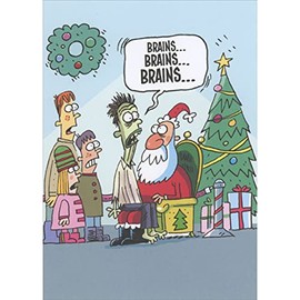 Designer Greetings Zombie Sitting on Santa's Lap Humorous/Funny Christmas Card