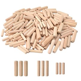 Hagao Wooden Dowel Pins Fluted Wood Dowels Rods, Made of Hardwood, 6mm x 30mm, 8mm x 40mm, 10mm x 40mm, 150 Packs in Total