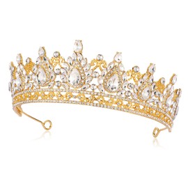 Vinjewelry Tiaras and Crowns for Women Princess Tiara with Rhinestone Headband Gold Hair Accessories for Birthday Party Wedding