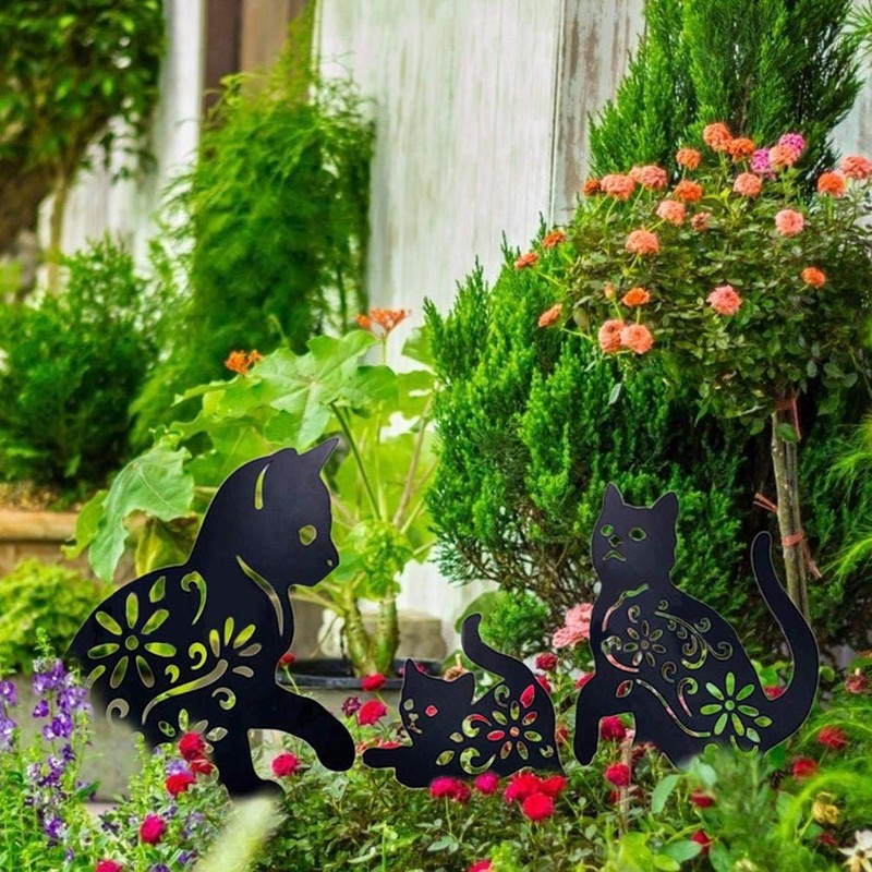 Feld Kunst Garten Metall Statue Dekoration, 3 Katze exponierte Silhouette