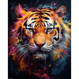 XTXGERL Paint by Numbers Tiger for Adults, Acrylic Oil Painting by Numbers Kits for Beginner with Paintbrushes Brushes Paintwork Art Canvas for Home Decor 16x20 inch / 40x50 cm