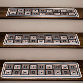 Benissimo, 13 Stair Treads Carpet with Landing Slip Resistant Stair Rugs, Set of 13 (9"x32") Runner for Indoor Wooden Steps, Printed Design, Tile