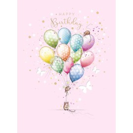 Noel Tatt Female Birthday Card - General Card for Girls - Mice, Balloons and Butterflies Embossed with Foil Details - Eco-Friendly and Recyclable