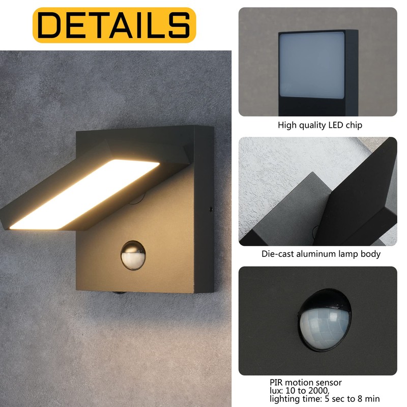 Lustrlach Outdoor Motion Sensor Wall Light LED Exterior Lighting Fixture