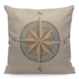 WONDERTIFY Nautical Compass Cushion Cover Antique Wind Rose Pillowcases for Men Women, Pillow Cover Living Room Farmhouse Vintage 45X45 Cm