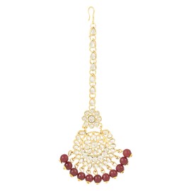 I Jewels Gold Plated Indian Wedding Bollywood Elegant Pearl and Kundan Studded Maang Tikka/Headpiece for Women/Girls (T2501), No Gemstone
