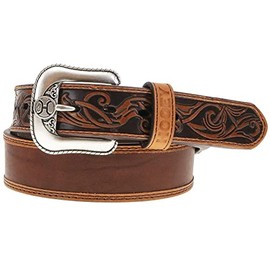 HOOEY "Ranchero Tapered Genuine Leather Distressed Brown Belt with Filigree (40” - Fits 38” Waist)