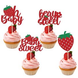 Wxiben Strawberry Oh Baby Cupcake Toppers - 36PCS Glitter Baby Sweet Cupcake Decor, Strawberry Baby Shower Party Supplies