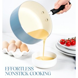 MICHELANGELO Nonstick Sauce Pan with Lid, Ceramic Saucepan Set, Non Toxic Small Saucepans Sets with Stay-Cool Handle, Induction Pots For Cooking, PTFE & PFOA Free - 1Qt & 2Qt & 3Qt, Blue