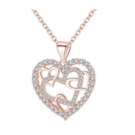 BKEPDY Women's Necklace 925 Sterling Silver Elegant Heart Pendant Chain Women's Jewellery in Rose Gold, Gifts for Christmas, Mother's Day, Birthday, Valentine's Day, Jewellery for Women, Silver