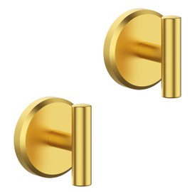HOME SO Suction Cup Hooks T Shape for Shower, Bathroom, Glass Door, Mirror, Tile – Loofah, Towel, Coat, Bath Robe Hook Holder for Hanging up to 15 lbs – Waterproof & Rustproof, Brushed Gold (2-Pack)
