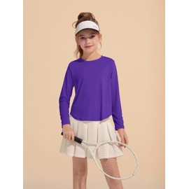 Haloumoning Girls Athletic Shirts Kids Long Sleeve Active Sports T Shirts Quick Dry Tunic Tops Basic Tees 5-14 Years Purple