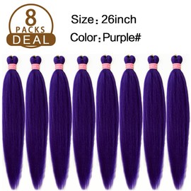 AQINBEL Braiding Hair 26 Inches 8 Bundles/Packs Crochet Twist Pre Stretched Braiding Hair for Braids Yaki Straight Texture Braiding Hair Extensions for Women(Dark Purple)