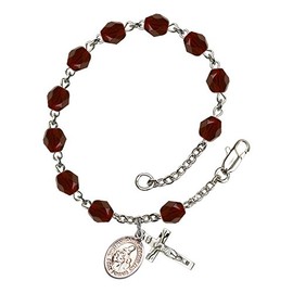 St. Margaret of Scotland Silver Plate Rosary Bracelet 6mm January Red Fire Polished Beads Crucifix Size 5/8 x 1/4 medal charm