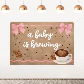 A Baby is Brewing Baby Shower Backdrop Coffee Baby Shower Decorations Brown Pink Bow Coffee Beans Vinyl Photography Background for Girl Boy Gender Reveal Pregnancy Announcement Supplies 5 * 3ft
