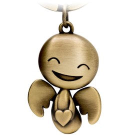 FABACH Guardian Angel Keyring Happy with Heart - Cute Angel Pendant Made of Metal - Gift Lucky Charm Car Partner - Drive Carefully, Antique bronze, Charming