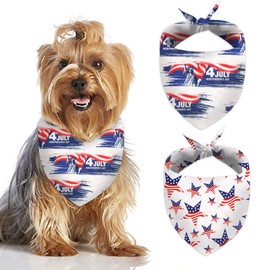 ALIBBON 2 Pcs Patriotic Dog Bandanas, 4th of July Bandanas for Dogs, Star American Flag Triangle Pet Scarves Bibs for Cats, Independence Day Multi-Purpose Scarf for Small Medium Large Dog Cat
