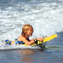 SPORFIT Bodyboard, 33/37/41 Inch Lightweight Surf Board with EPS Core, XPE Deck & HDPE Slick Bottom, Adjustable Wrist Leash, Body Board for Beach, Suitable for Kids Adults (Yellow Coconut Palm, 41")