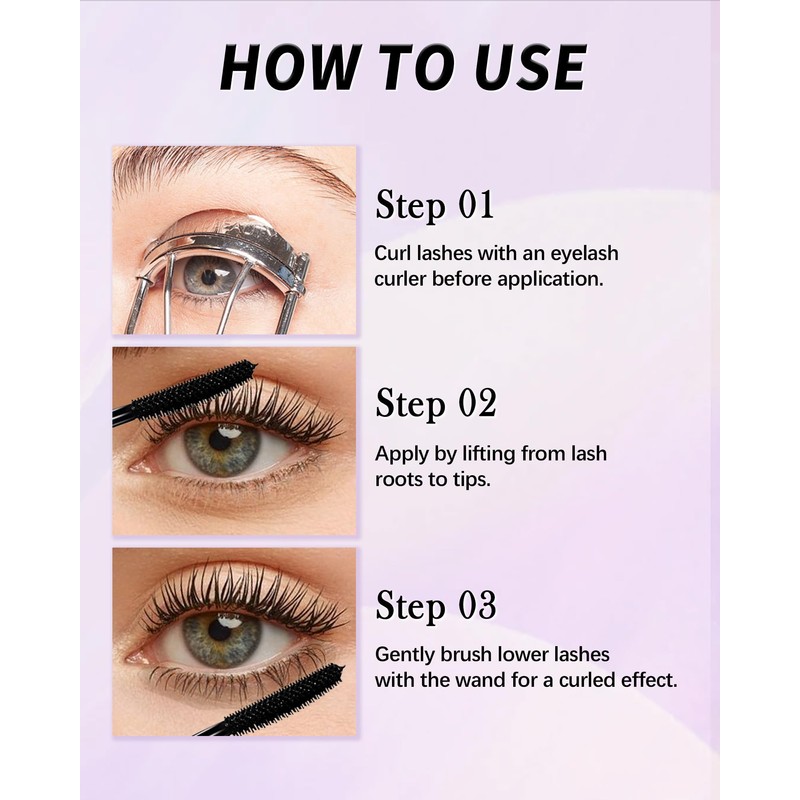Mascara for Older Women 60 Plus, Black Waterproof Mascara Volume
