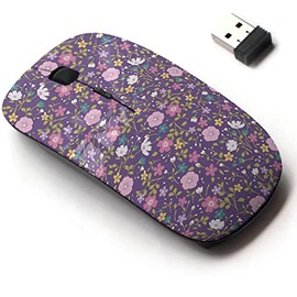 2.4G Wireless Mouse with Cute Pattern Design for All Laptops and Desktops with Nano Receiver - Purple Tiny Floral