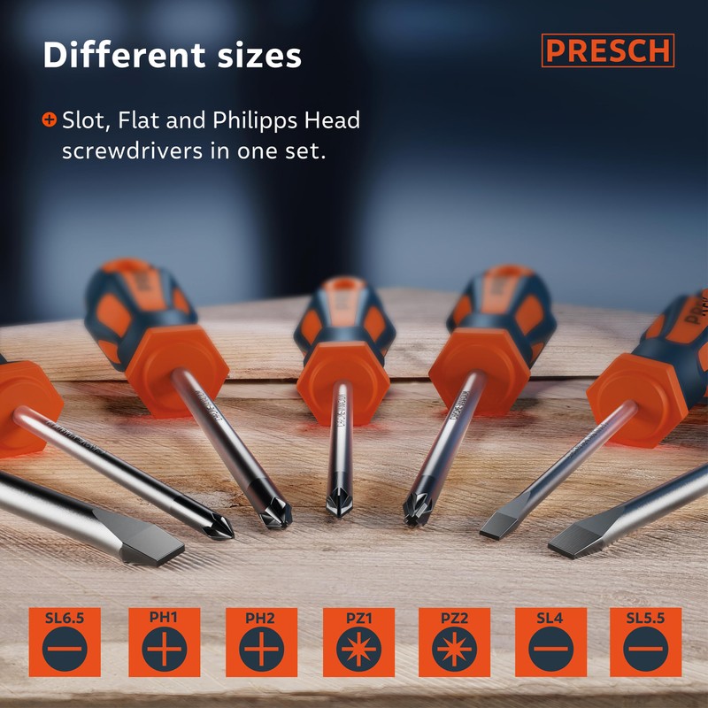 Presch Screwdriver Set 7 Pieces - Magnetic Screwdriver Sets with