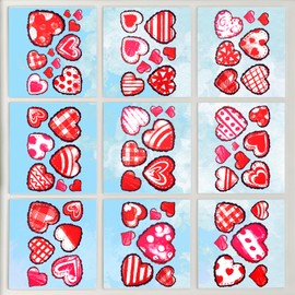 9 Pcs Valentines Day Window Stickers, Cute Cartoon Heart Window Decal Valentine's Day Decorations Love Window Clings for Family Valentine's Day Wedding Anniversary Glass Decoration(Style 1)