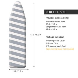 SheeChung 49"x15" Ironing Board Cover and Pad - with Elasticized Edges and 2 Connecting Straps,Premium Heavy Duty 4-Layer Silicone Coated Cover,Heat Reflective,Scorch Resistant