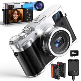 5K Digital Camera, NEZINI 48MP Camera Digital Camera with Double Lens, Vlogging Camera with 32G Card/Viewfinder / 2.8 Inch Screen, Digital Compact Camera Selfie Camera for Beginners, Teenagers